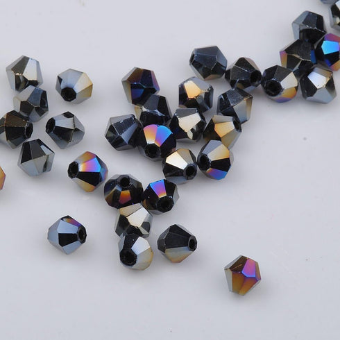 DIY 4mm 1000Pcs Bulk Faceted Bicone Crystal Glass Beads with Container Box Beads for Making Jewelry (Black)...