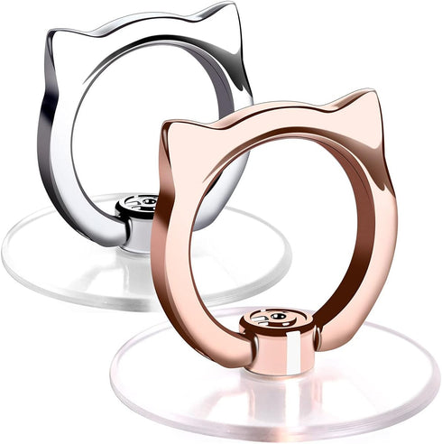 Cat Phone Ring Holder - EI Sonador Clear Cell Phone Ring Holder Transparent Stand Finger Grip (1 Silver + 1 Rose Gold Cat)......