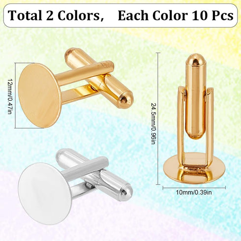 SUNNYCLUE 20Pcs Silver Cufflink Blanks Gold Round Cufflinks Brass Business Tuxedo Tray Bezel Blanks Cufflink Studs Settings for Men's Cuff Links W...