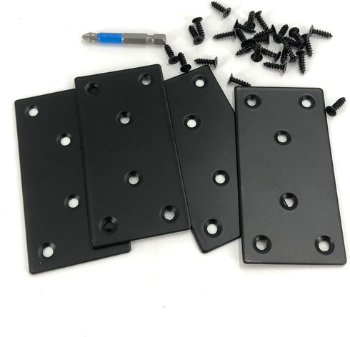 4 Pack Black Flat Mending Plate,Six-Hole Metal Bracket, Straight Steel Brace 3.94 x 1.97'', Fixing Joining Plate for Wood with 24PCS Screws, 1x Sc...