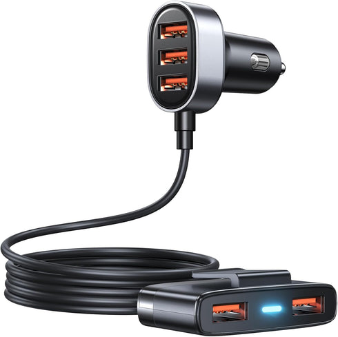 5-in-1 Car USB Charger Multi Port, 12V Car Phone Charger Adapter for Multiple Devices, Car Cigarette Lighter USB Charger with 5FT Extension Cable ...