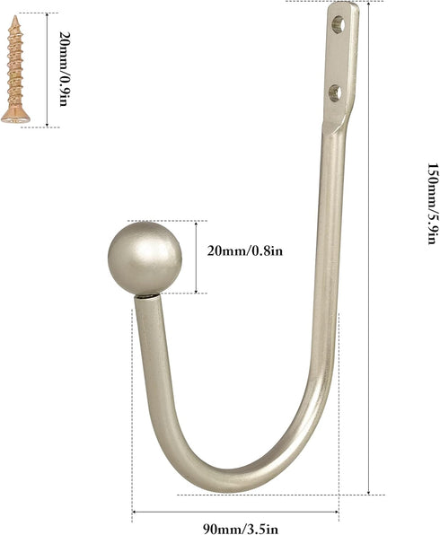 Curtain Holdback, 4 Pcs Wall Mounted Drapery Tiebacks with Screws, Heavy Duty Metal Decorative Window Drapery Holder Curtain Hook, Silver...