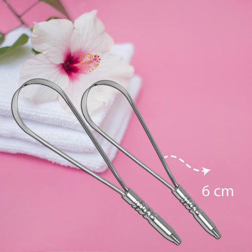 100% GENUINE TONGUE CLEANER PACK OF 2 STAINLESS STEEL WITH SINGLE HANDLE TONGUE SCRAPER STOP BAD BREATHE, FOR ADULT LIMPADOR DE LENGUAY DEPURATORT...