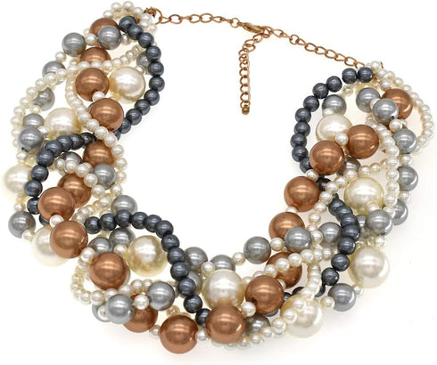 Womens Multi strand Chunky Statement Pearl Necklace Choker for Women Bride Wedding Jewelry set...