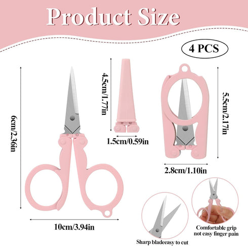 4Pcs Mini Folding Badge Reel Scissors Stainless Steel Scissors with Safety Cap Scissors Travel Scissors Mini Shear Tiny Cutter for Cutting Scrapbo...