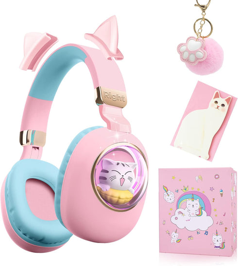 QearFun 7 Colors LED Light Up 3D Cat Headphones Bluetooth, Foldable Cat Ear Wireless On Ear Earphones Gaming Headset with Mic & 3.5mm Jack, Gifts ...
