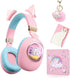QearFun 7 Colors LED Light Up 3D Cat Headphones Bluetooth, Foldable Cat Ear Wireless On Ear Earphones Gaming Headset with Mic & 3.5mm Jack, Gifts ...