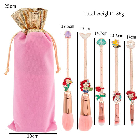 Mermaid Princess Makeup Brushes, Coshine 5pcs Mermaid Anime Metal Makeup Brush Set, Pink Cute Cosmetic Brush...