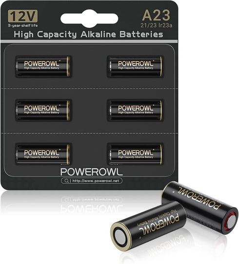 POWEROWL High Capacity A23 Batteries 6 Pack, Premium Alkaline 21/23 23A 12V Battery...