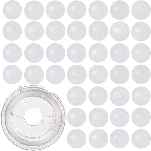 6mm 200pcs Natural White Jade Gemstone Round Loose Beads for Jewelry Making with Crystal Stretch Cord...