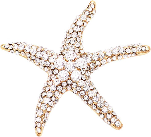 Rosemarie & Jubalee Women's Mermaid Chic Glittering Gold Tone Crystal Rhinestone Starfish Brooch Pin, 2"...