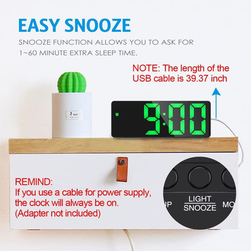 AMIR Alarm Clock, LED Clock for Bedroom, Electronic Desktop Clock with Temperature Display, Adjustable Brightness, 12/24H Display for Home (Plug N...