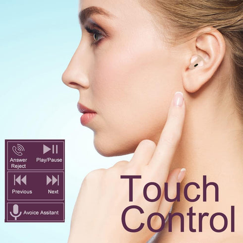 Invisible Wireless Blue Tooth Earbuds Mini Earpiece Small Ear Buds Semi in-Ear Headphone Touch Control for Work, Home, Music, Audiobooks and Podca...