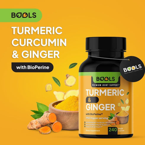 Turmeric Curcumin Supplement with BioPerine & Ginger, Turmeric Curcumin with Black Pepper 1950mg for Max Absorption Joint Support- Non-GMO Turmeri...
