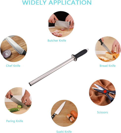 12inch Diamond Houselold Sharpening Rod, Professional Kitchen Knife Sharpener Steel, Premium Knife Blades Honer, Ideal for Master Chef, Home Cooki...