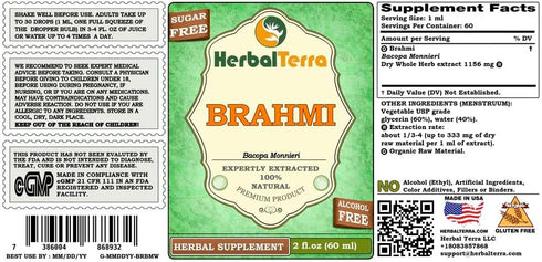 Brahmi (Bacopa Monnieri) Glycerite, Dried Whole Herb Alcohol-Free Liquid Extract 2 oz...