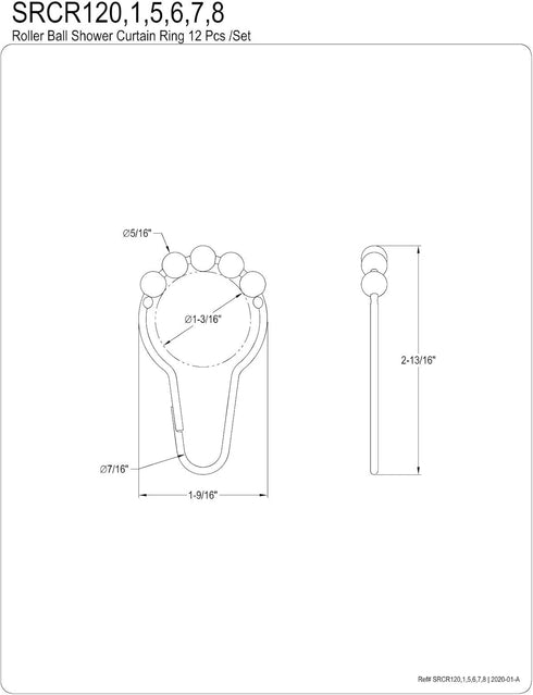 Kingston Brass SRCR125 Roller Ball Shower Curtain Rings, Oil Rubbed Bronze, 2.81 x 1.56 x 0.31 (12Pcs/Set)...
