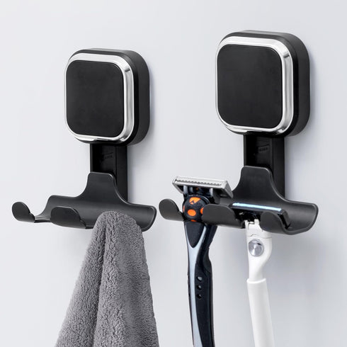 LEVERLOC Suction Razor Holder for Shower 2 Pack, Vacuum Suction Razor Hooks for Bathroom, Towel, Razor Hanger for Shower Wall, Removable, Waterpro...