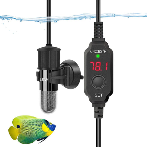 Adjustable Mini Aquarium Heater 0.5/1/2/3 Gallon Submersible Small Fish Tank Heater 10W/20W/30W Digital Display Thermostat External Temperature Co...