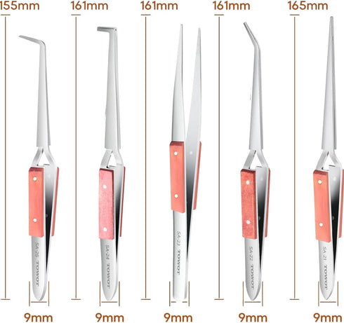 TOWOT Industrial Tweezers Cross Lock Fiber Grip Wood Handle Soldering Tweezer, Precision Pick-Up Tool Straight Electronics Precision Tweezers...