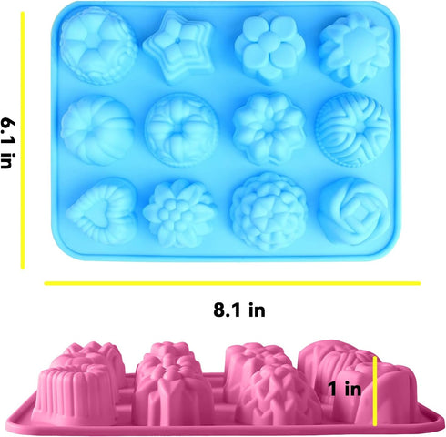 3 Pack Chocolate Flowers Silicone Molds 12 Cavity Flowers Heart Shape Candy Cake Molds for Baking, Cupcake, Jelly, Ice Cube Dishwasher Safe, Heat ...