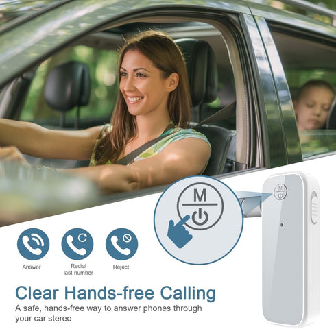 Aux Bluetooth Adapter for Car, 2 in 1 Wireless Bluetooth Transmitter Receiver, Built-in Mic Hands-Free Calls Crystal Clear Sound, for Cars Headpho...