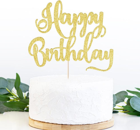 happy birthday Cake Topper, Happy Birthday Cake Bunting Decor,Birthday Party Decoration Supplies?Photo Booth Props (Gold)...