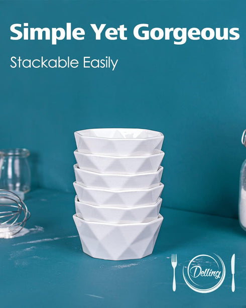 DELLING Ramekins 8 oz, Creme Brulee Ramekins, Porcelain Ramekins Oven Safe, Geometric Style Ramekins for Baking Souffle, Ice Cream, Snack, Charcut...