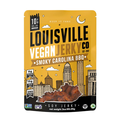 Louisville Vegan Jerky - Sweet & Smoky Carolina Mustard BBQ Vegan Meat - Lip-Smacking Vegan-Friendly & Vegetarian Jerky - Non-GMO Soy Protein, Glu...