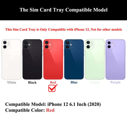 2 Pieces Sim Card Tray Holder with Waterproof Rubber & Eject Pin Replacement for iPhone 12 6.1 Inch (Red)...