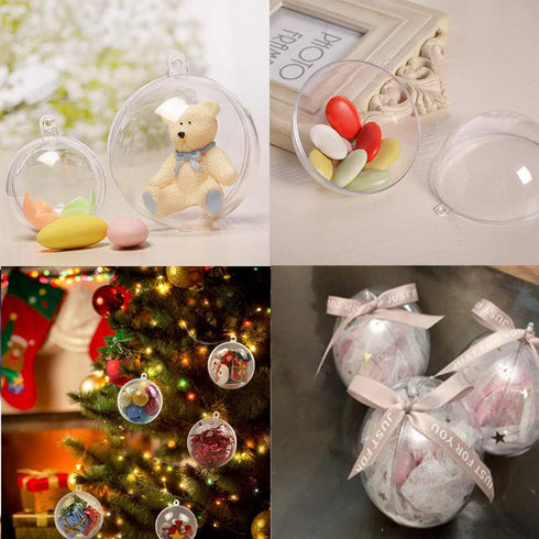 20 Pack Clear Plastic Fillable Ornament Ball,Sweetfamily DIY Christmas Decorations Tree Balls Baubles Craft Transparent Ball Gifts for Christmas,W...