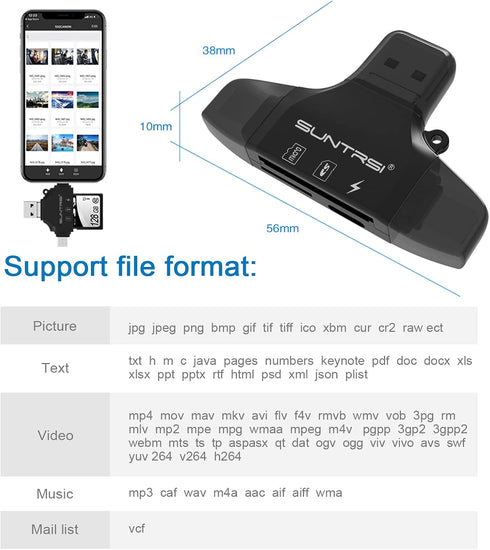 4 in 1 SD Card Reader for iPhone ipad Android Mac PC Camera,Micro SD Card Reader SD Card Adapter Portable Memory Card Reader Trail Camera Viewer C...