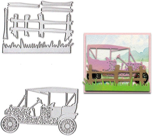 2PCS Fence Car Dies for Card Making, Vehicle Grass Fence Cutting Die for Scrapbooking on Clearance Paper Crafting Decor DIY Album...