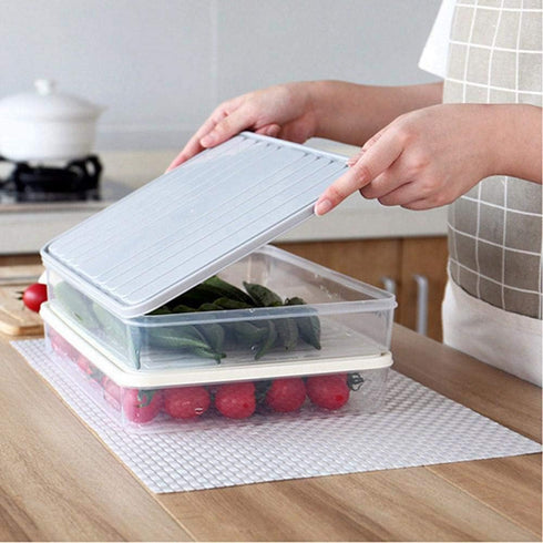 Food Storage Bin Vegetable Organizer with Lid Clear Fridge Crisper Keep Food Fresh BPA Free Kitchen Organizer Bins (Grey-L-SIZE with MAT)...