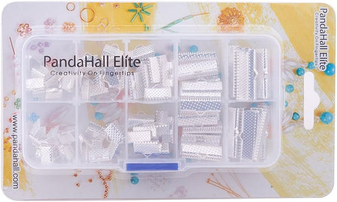 PH PandaHall about 100 Pcs Iron Ribbon Bracelet Bookmark Pinch Crimp Clamp End Findings Cord Ends Fasteners Clasp Leather Crimp Ends 5 Sizes Lengt...