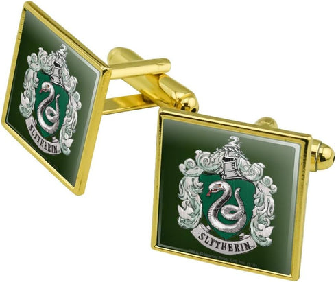 Harry Potter Slytherin Painted Crest Square Cufflink Set Gold Color...