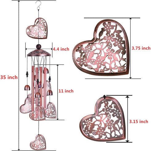 Garden Loving Heart Wind Chimes Outdoor Indoor Decor, Hand-Made Heart Musical Wind Chime, Mobile Wind Catcher Romantic Wind-Bell for for Home, Mom...
