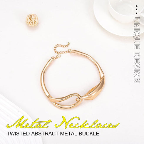 TWINKLEDE Fashion Chunky Choker Necklace Gold Twisted Abstract Metal Buckle Necklaces for Women...