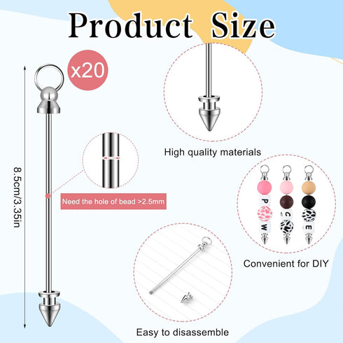 20 Pcs Beadable Keychain Bar Silver Metal Keychain Making Supplies Beaded Keychain Bars for Beads Bulk Jewelry Making Charms Accessories Pendant D...