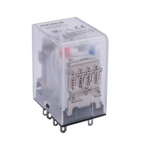 mxuteuk 2pcs HH54P DC 24V Coil 14 Pin 3A 4PDT LED Indicator Electromagnetic Power Relay, with Base, with DIN Rail Slotted Aluminum...
