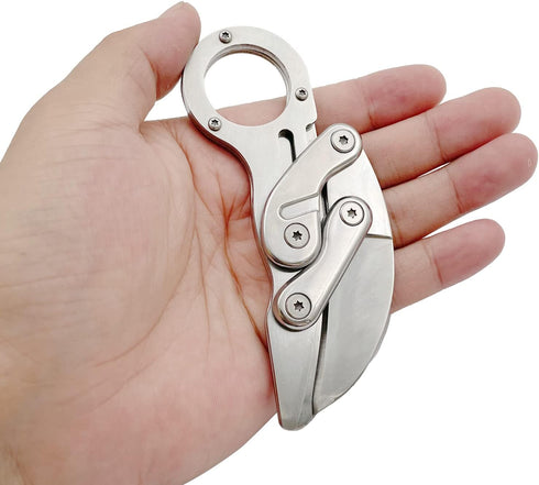 Outdoor Mini Camping Stainless Handle Survival Knife Multifunction Outdoor Tactical Rescue Tools Folding Hunting (new claw knife silver)...