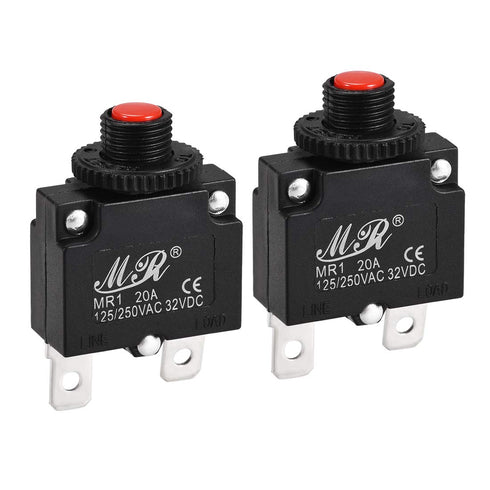 uxcell Thermal Circuit Breakers 20A 125/250V AC 32V DC Push Button Manual Reset Overload Protector Switch 2 Pcs...