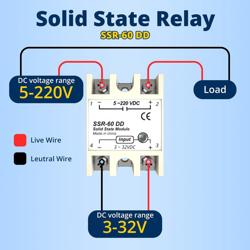 Solid State Relay 60DD Input 3-32V DC Single Phase Solid State Relay to Output 12-220V DC 60A...