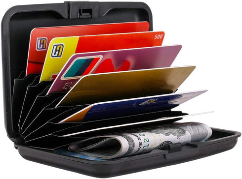 ELFISH Mini RFID Aluminum Wallet Credit Cards Holder Business Card Case Metal ID Case for Men Women (Black)...