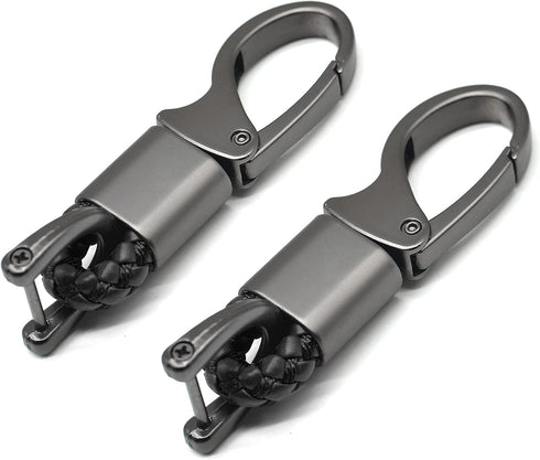 Car Key Fob Keychains Leather Holder Key Chain Sturdy Metal with D-Ring for Men and Women 2 Pack, Black, 360 Degree Rotatable, with Screwdriver...