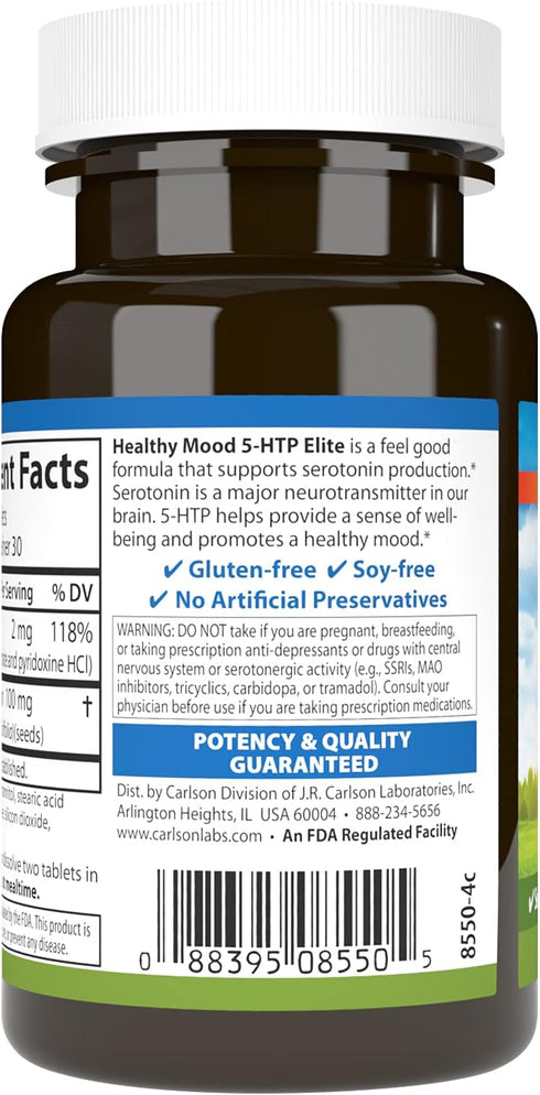 Carlson Healthy Mood 5-HTP Elite 100 mg with Vitamin B6 - Mood Support & Relaxation Supplement - Raspberry Chewable - 60 Tablets...