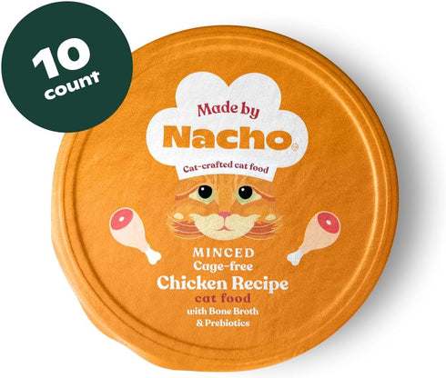 Made by Nacho Wet Cat Food, Cage-Free Minced Chicken in Bone Broth for Hydration with Prebiotics for Digestive Health, High Protein, 2.5oz Cups (1...