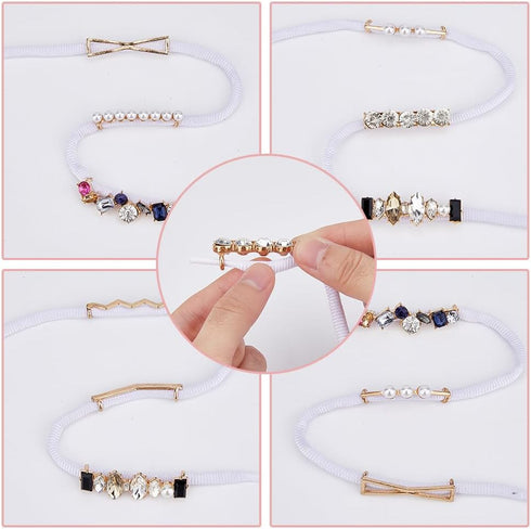 SUPERFINDINGS 16Pcs 8 Styles DIY Shoelace Decorations Charms for Sneakers DIY Pearl Rhinestones Shoelace Accessory Fashion Shoes Clips for Women G...