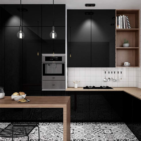 LACHEERY Glossy Black Contact Paper for Cabinets Shiny Peel and Stick Wallpaper Black Kitchen Cabinet Contact Paper Peel and Stick Black Removable...