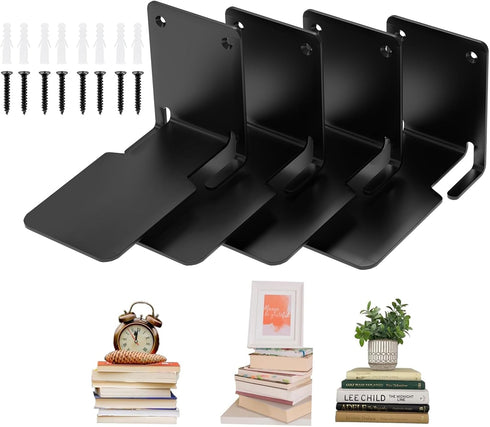 Invisible Floating Bookshelves, Heavy-Duty Book Organizers, Iron Hanging Shelves for Bedroom, Living Room, Playroom, Office, 4 Pieces, Black...